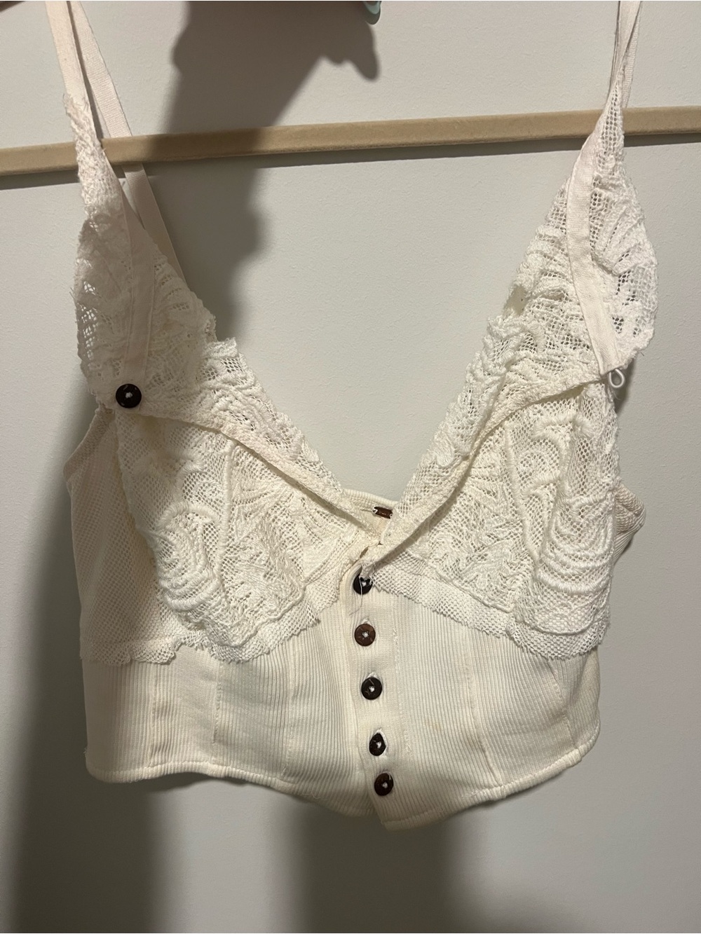 Free People Ivory Lace-Trim Cropped Button Front Camisole - Picture 2 of 3